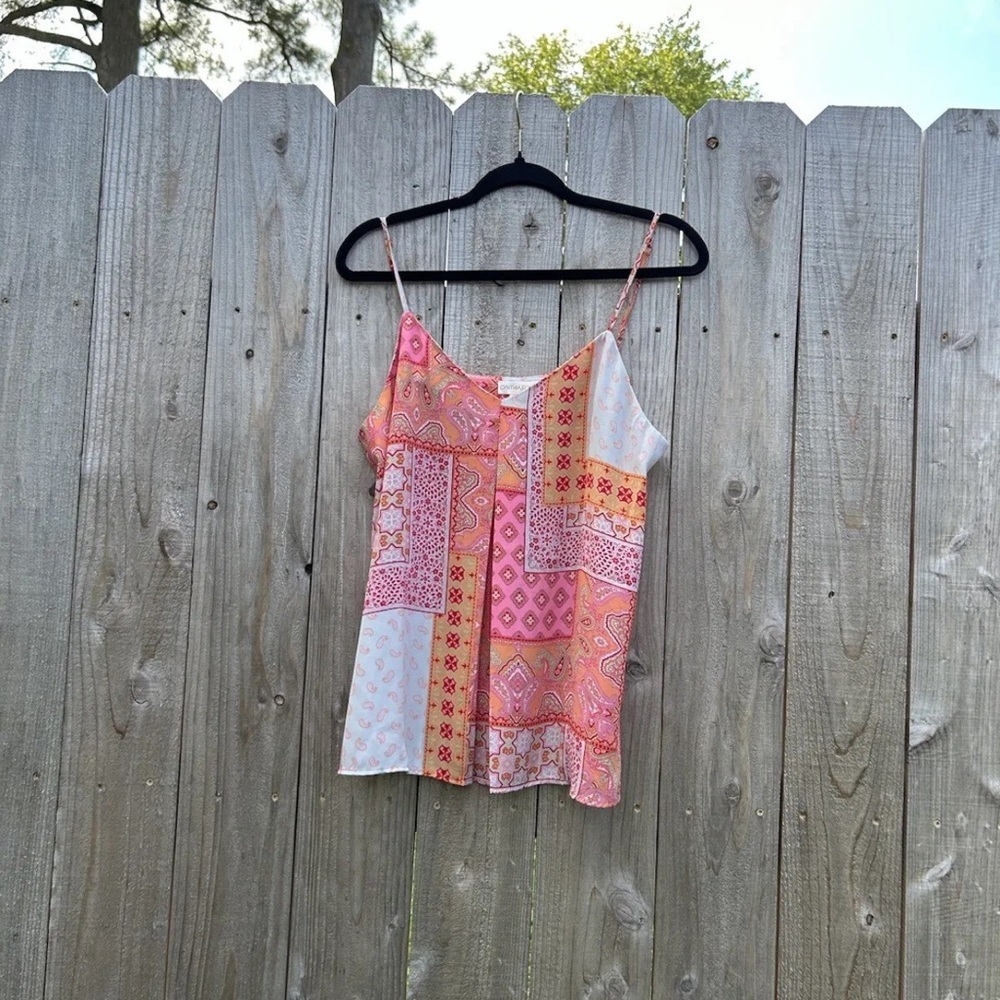 Cynthia Rowley Cami Blouse Women Medium Pink Bandanna Print Tank Light Spring